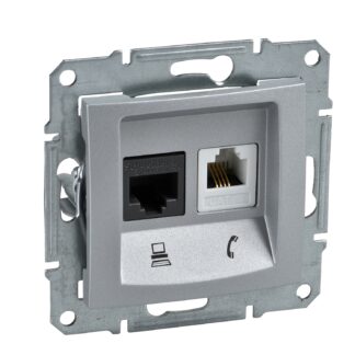 Механизъм розетка RJ11 + RJ45 кат.6 UTP "Sedna" SDN5200160 - алуминий