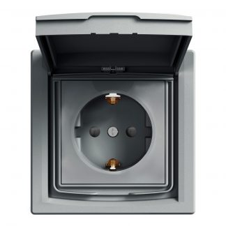 Контакт единичен с детска защита и капак IP44 "Asfora" EPH3100362 - стомана