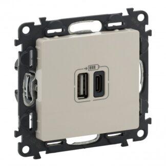 Розетка 2xUSB Type A + Type C 5v 15w Valena Life 753206 - крем