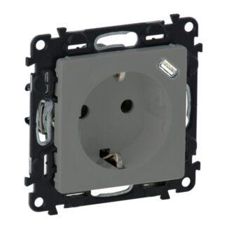 Контакт шуко 16А + USB тип C 1.5A Valena Life 753335 - алуминий