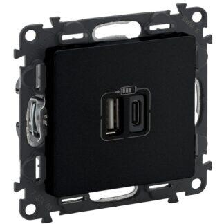 Розетка 2xUSB Type A + Type C 5v 15w Valena Life 756306 - черен мат