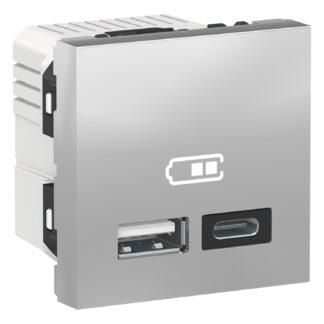 Механизъм контакт USB тип А + USB тип C "New Unica" • NU301830 • 2мод. без монтажна рамка - алуминий