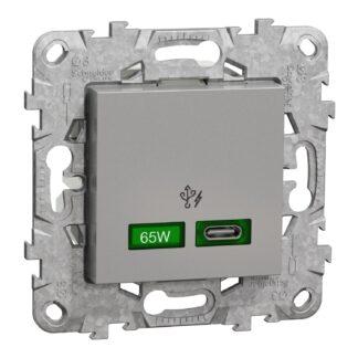 Механизъм контакт 2xUSB тип C "New Unica" • NU501430 • 2мод. с монтажна рамка - алуминий