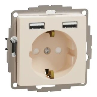Контакт + 2xUSB тип A крема SDD112052 - Sedna Design