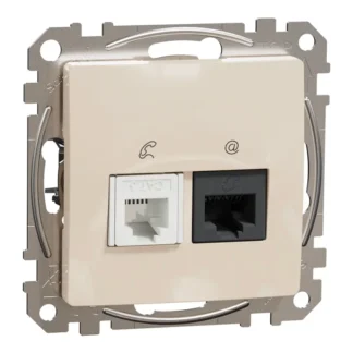 Комбинирана розетка RJ11+RJ45 Cat.6 UTP крема SDD112468 - Sedna Design
