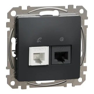 Комбинирана розетка RJ11+RJ45 Cat.5e UTP антрацит SDD114458 - Sedna Design