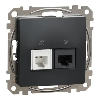 Комбинирана розетка RJ11+RJ45 Cat.6 UTP антрацит SDD114468 - Sedna Design