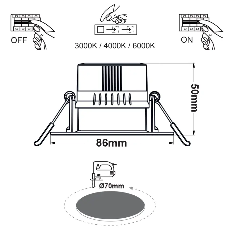 LED Луна за вграждане 7w CCT 3000K/4000K/6000K IP20 FALKO7R - Aca Light - Image 2