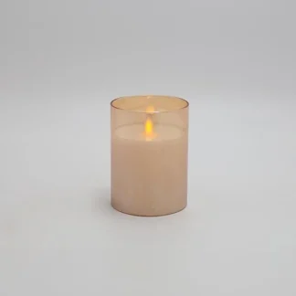 LED BATTERY CANDLE WITH FLICKERING FLAME, WITH GLASS, HONEY, WITH TIMER, 7,5x10cm 147-15125 - Eurolamp