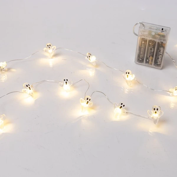 LINE, 20 MINI LED, GHOSTS, BATTERY BOX 3xAA, TIMER, SILVER COPPER WIRE ...
