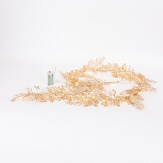 LIGHTED GOLD GARLAND WITH GOLD LEAVES 150cm, 30 WARM WHITE LED, BATTERY BOX 2xAA, LEAD WIRE 50cm, IP20 600-22548 - Eurolamp