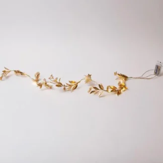 LIGHTED GOLD GARLAND WITH BUDS 150cm, 16 WARM WHITE LED, BATTERY BOX 3xAA, TIMER, LEAD WIRE 30cm, IP20 600-22561 - Eurolamp