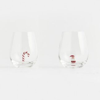 GLASS, WITH CANDY CANE AND SNOWMAN INSIDE, SET 2PCS 600-44333 - Eurolamp