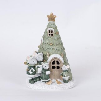 POLYRESIN DECORATIVE, LIGHTED TREE WITH MICE, 10.5x12x17cm 600-46256 - Eurolamp