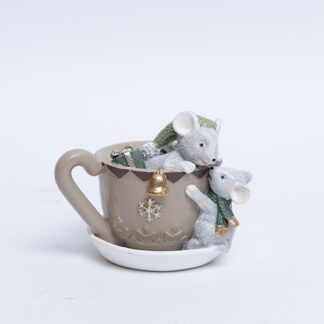 POLYRESIN DECORATIVE MICE, IN TEA CUP, CHAMPAGNE, 7.5x8.5x10cm 600-46259 - Eurolamp