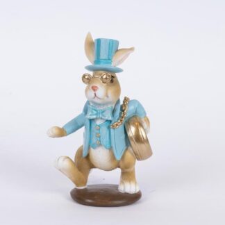 POLYRESIN DECORATIVE MOUSE, LIGHT BLUE WITH GOLD CLOCK, 6.5x8.5x14cm 600-46271 - Eurolamp
