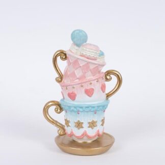 POLYRESIN DECORATIVE TEA CUPS WITH MACARONS, PINK, 9x11.5x18cm 600-46272 - Eurolamp