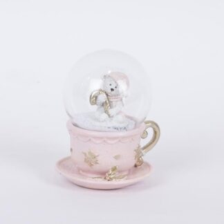 SNOWBALL IN TEA CUP WITH BEAR, PINK, 7x8x10cm 600-46275 - Eurolamp