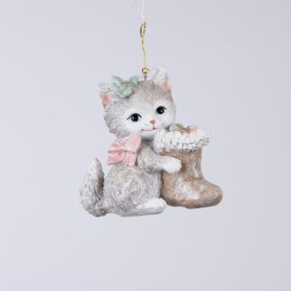 POLYRESIN HANGING ORNAMENT, KITTY WITH PINK BOW, 10,5x5,5x10,5cm 600-46337 - Eurolamp