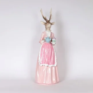 POLYRESIN MRS DEER, PINK, WITH TEAPOT, 21.5x20.5x62cm 600-46744 - Eurolamp