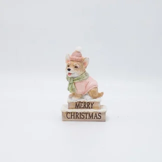 POLYRESIN DECORATIVE, DOG WITH PINK HAT, 7.5x11.5cm 600-46943 - Eurolamp