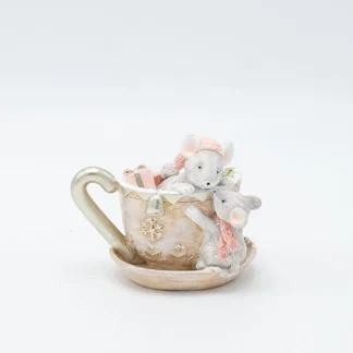 POLYRESIN DECORATIVE, MICE IN TEA CUP, LIGHT PINK, ΑΠΑΛΟ ΡΟΖ, 10x8cm 600-46970 - Eurolamp