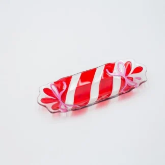 CANDY PLATTER RECTANGULAR, SILVER RED, GLASS DECORATIVE, 8.5x23cm 600-47142 - Eurolamp