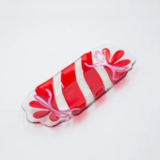 CANDY PLATTER RECTANGULAR, SILVER RED, GLASS DECORATIVE, 12x31cm 600-47143 - Eurolamp