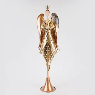 ANGEL WITH BRONZE WINGS AND GOLDEN DRESS, METAL, 23.5x15.24x81.30cm 600-47224 - Eurolamp