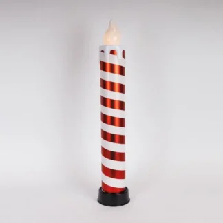 LIGHTED CANDLE 14x82, RED & WHITE, WITH MOVING FLAME, BATTERY BOX 3xAA, TIMER, 6 WARM WHITE LED, IP44 600-47236 - Eurolamp