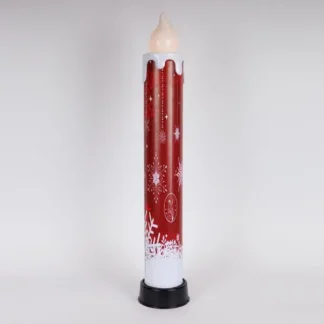 LIGHTED CANDLE 14x82, RED WITH SNOWFLAKES, WITH MOVING FLAME, BATTERY BOX 3xAA, TIMER, 6 WARM WHITE LED, IP44 600-47237 - Eurolamp