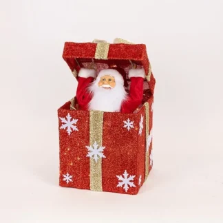 MECHANICAL GIFT WITH TOUCH OPENING LID, MUSIC, MOVEMENT, AND LIGHT, RED, BATTERY-OPERATED, 25x25cm 600-47437 - Eurolamp