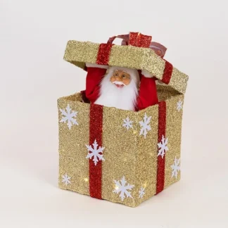 MECHANICAL GIFT WITH TOUCH OPENING LID, MUSIC, MOVEMENT, AND LIGHT, GOLD, BATTERY-OPERATED, 25x25cm 600-47438 - Eurolamp