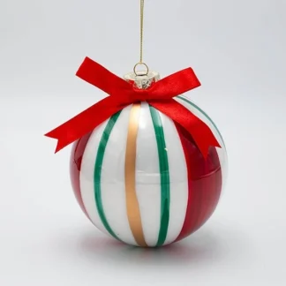 GLASS BALL, CANDY GREEN, RED, GOLD WITH BOW, SET 2PCS, 12cm 600-47446 - Eurolamp