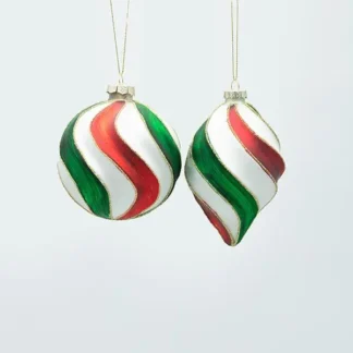 GLASS ORNAMENT, CANDY, GREEN RED, 2 DESIGNS, SET 4PCS, 10cm 8x15cm 600-47448 - Eurolamp