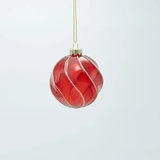 GLASS BALL, TRANSPARENT RED WITH GOLD GLITTER, SET 4PCS, 8cm 600-47456 - Eurolamp