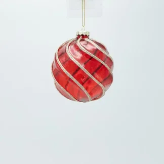 GLASS BALL, TRANSPARENT RED WITH GOLD GLITTER, SET 4PCS, 10cm 600-47457 - Eurolamp