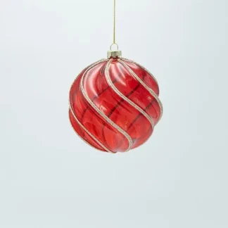 GLASS BALL, TRANSPARENT RED WITH GOLD GLITTER, SET 2PCS, 12cm 600-47458 - Eurolamp