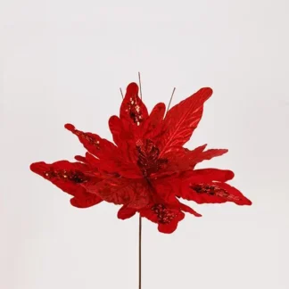RED FLOWER WITH GOLD LEATHER LEAVES, 36x15cm 600-47500 - Eurolamp
