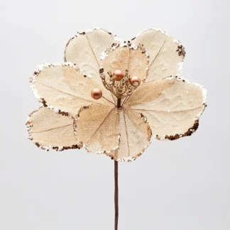 RUSTIC FLOWER WITH BURLAP, CHAMPAGNE PEARLS, AND GLITTER, 25x45cm 600-47974 - Eurolamp