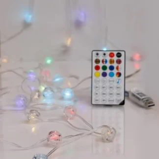 LINE, 100 SMART MINI LED, CRACK BALLS 2cm, USB, APP CONTROLLED, M/F, REMOTE CONTROL, TRANSPARENT FLAT COPPER WIRE, RGB LED PER 15cm, LEAD WIRE 3m, IP20 (ROLL PACK) 600-01322 - Eurolamp