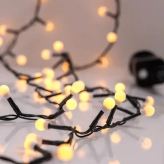 LINE, 300 LED 3mm, WHITE BALLS 0.9cm, 31V ADAPTOR, 8 M/F & MEMORY, GREEN PVC WIRE, WARM WHITE LED PER 3cm, LEAD WIRE 3m, IP44 600-03986 - Eurolamp