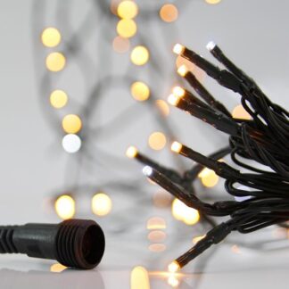 LINE, 100 LED 3mm, 31V ADAPTOR, 4 CONNECTORS UP TO 3 SET, GREEN PVC WIRE, WARM WHITE + 9 WHITE FLASH LED PER 10cm, LEAD WIRE 3m, IP44 600-15246 - Eurolamp