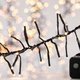 CLUSTER 1,3m, 144 LED 3mm, 31V ADAPTOR, 8 M/F & MEMORY, GREEN PVC WIRE, WARM WHITE LED, LEAD WIRE 3m, IP44 600-18101 - Eurolamp