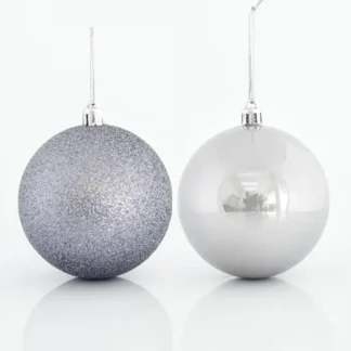 GREY BALL, PLASTIC, SET 6PCS, (2 PEARL, 4 GLITTER), 8cm 600-42644 - Eurolamp