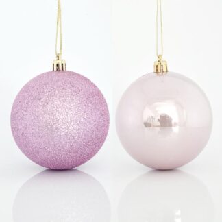 PINK BALL, PLASTIC, SET 6PCS, (2 PEARL, 4 GLITTER), 8cm 600-42645 - Eurolamp