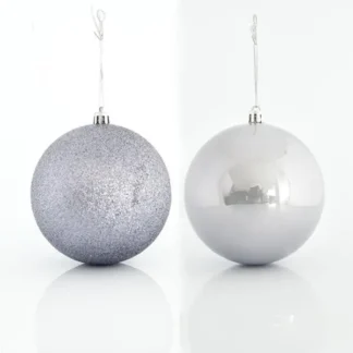 GREY BALL, PLASTIC, SET 6PCS, (2 PEARL, 4 GLITTER), 10cm 600-42649 - Eurolamp