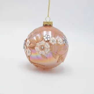 GLASS BALL, WARM PINK WITH EMBROIDERY, SET 4PCS, 10cm 600-46773 - Eurolamp