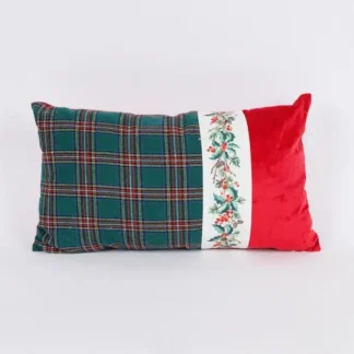PILLOW WITH MISTLETOE, GREEN CHECKERED, 30x50cm 600-47197 - Eurolamp