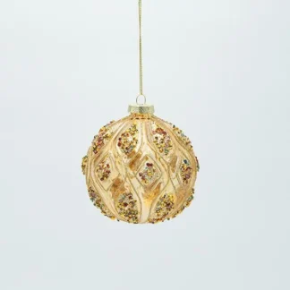 GLASS BALL, GOLD WITH CHAMPAGNE STONES, SET 4PCS, 10cm 600-47468 - Eurolamp